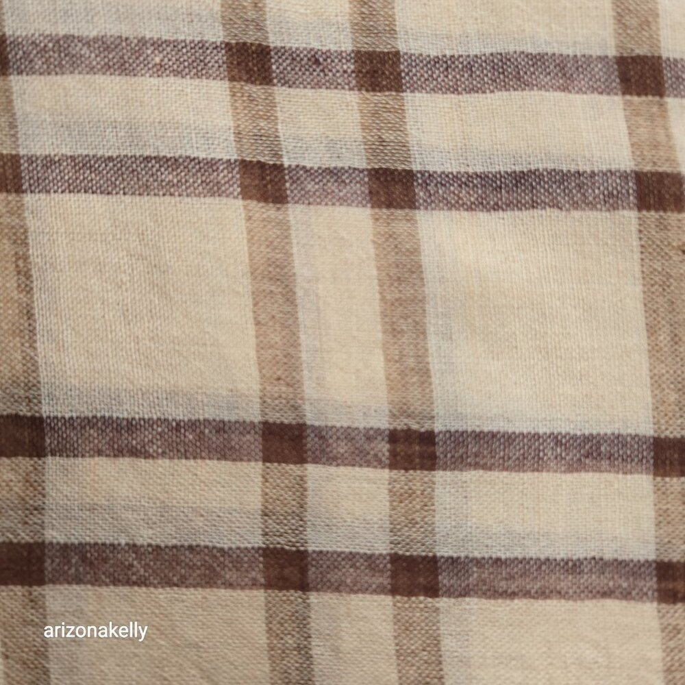NWOT 100% Merino Wool Woven Tan Plaid Scarf Wrap Lightweight Variously - Picture 7 of 10